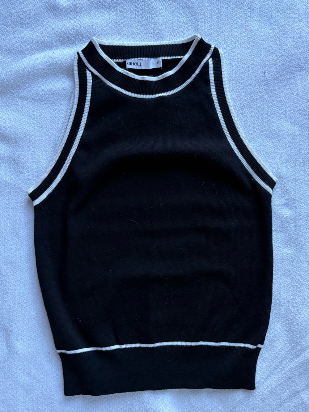 Black Knit Tank with White Trim